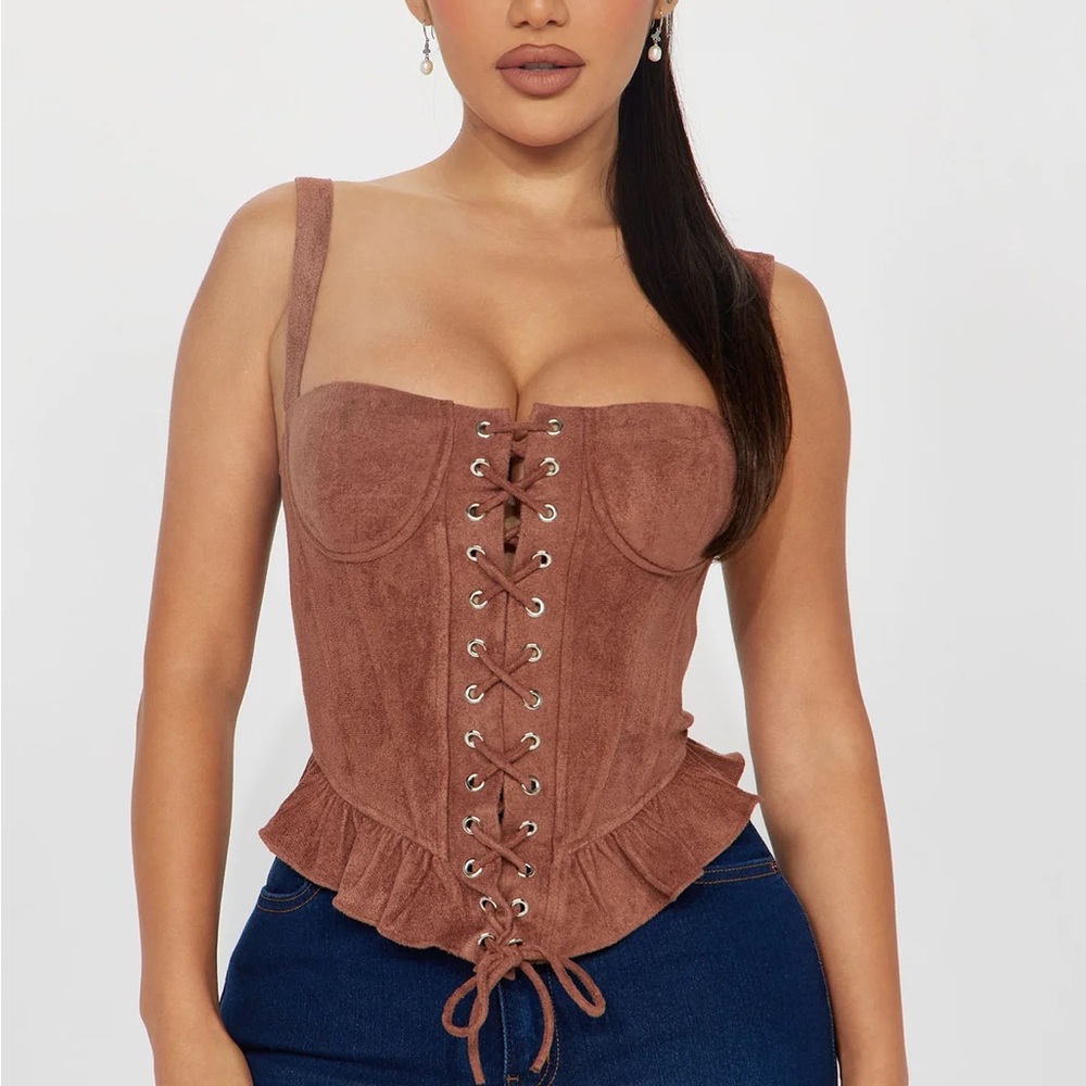 Brown Lace-Up Corset Top